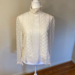 Frame Denim Cream Swiss Dot Lace-Front Blouse